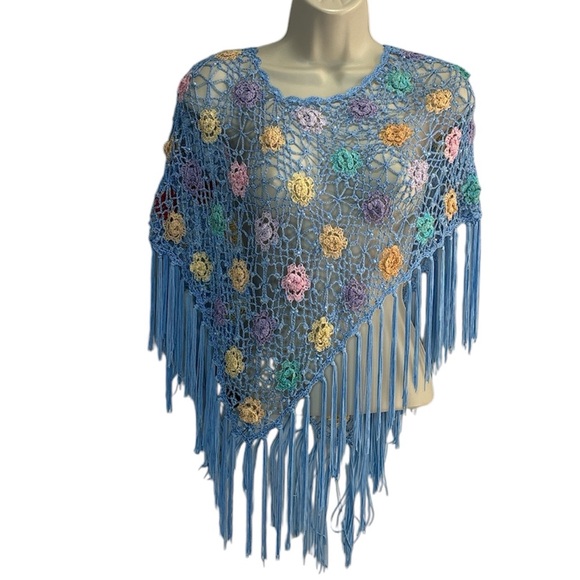 Sweaters - Floral Hollow Out Hook Crochet Shawl Poncho Tops With Tassel Cover Up Knitwear